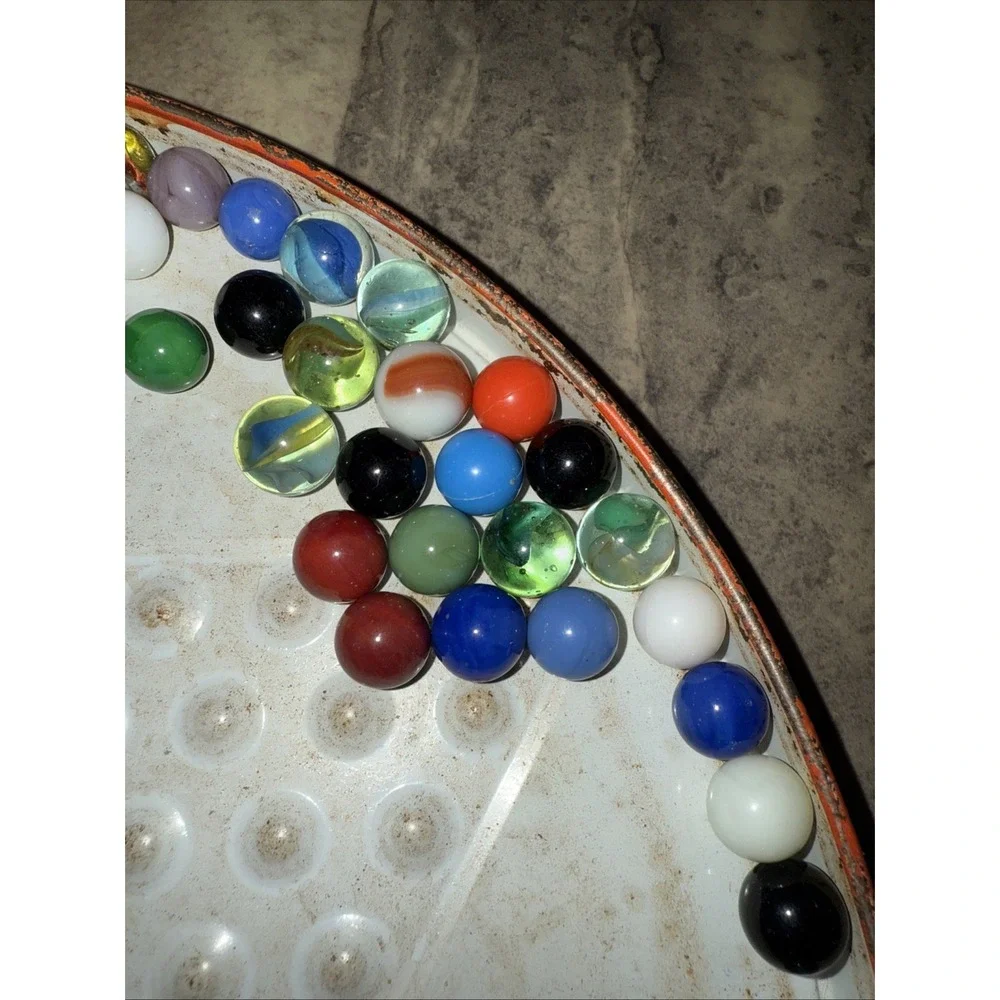Lot of 186 Vtg‎ Glass Marbles Multiple Colors Mini Glass Coffee Pot Used